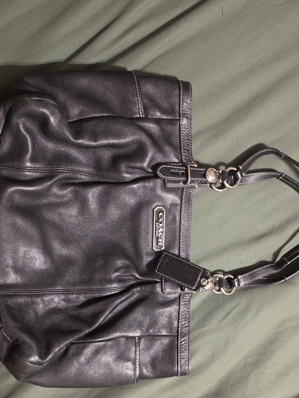 Coach Black Leather Shoulder Bag with Polished Hardware Slight Discoloration